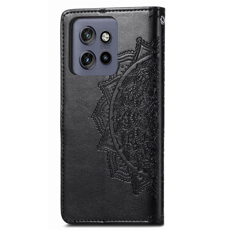 Wallet Case For Motorola ThinkPhone 25 5G / Moto S50 5G / Edge 50 Neo 5G Mandala Flower Leather Phone Cover Stand View - Black