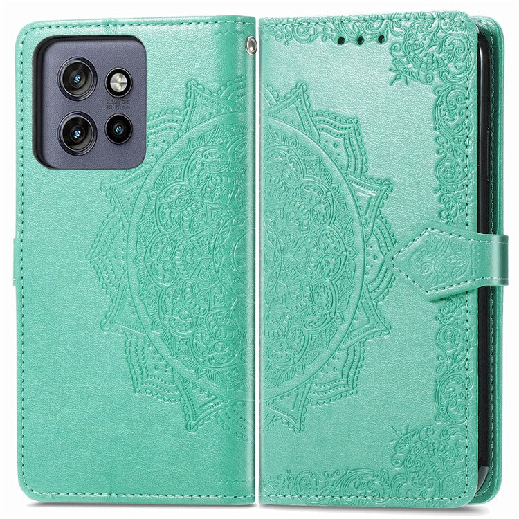 Wallet Case For Motorola ThinkPhone 25 5G / Moto S50 5G / Edge 50 Neo 5G Mandala Flower Leather Phone Cover Stand View - Green