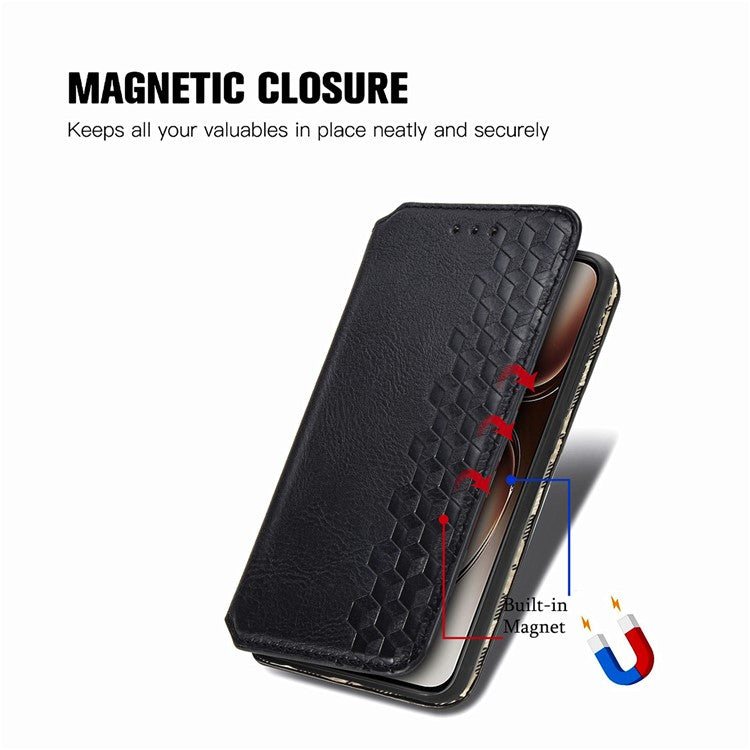 Case For Motorola ThinkPhone 25 5G / Moto S50 5G / Edge 50 Neo 5G Rhombus Imprint PU Leather Wallet Phone Cover - Black