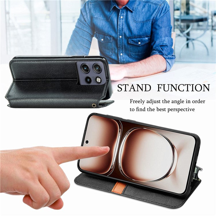 Case For Motorola ThinkPhone 25 5G / Moto S50 5G / Edge 50 Neo 5G Rhombus Imprint PU Leather Wallet Phone Cover - Black