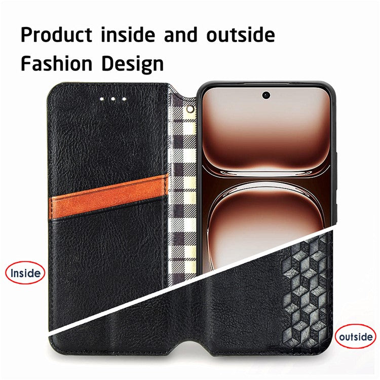 Case For Motorola ThinkPhone 25 5G / Moto S50 5G / Edge 50 Neo 5G Rhombus Imprint PU Leather Wallet Phone Cover - Black