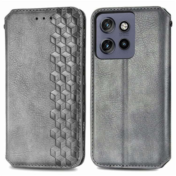 Case For Motorola ThinkPhone 25 5G / Moto S50 5G / Edge 50 Neo 5G Rhombus Imprint PU Leather Wallet Phone Cover - Grey