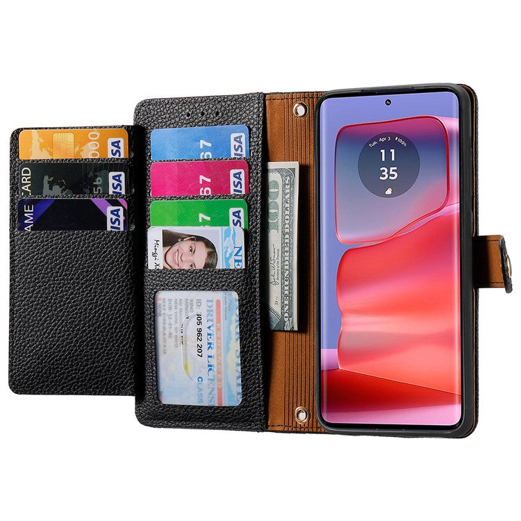 For Motorola Moto G75 5G Case RFID Blocking Zipper Pocket Leather Wallet Phone Cover - Black
