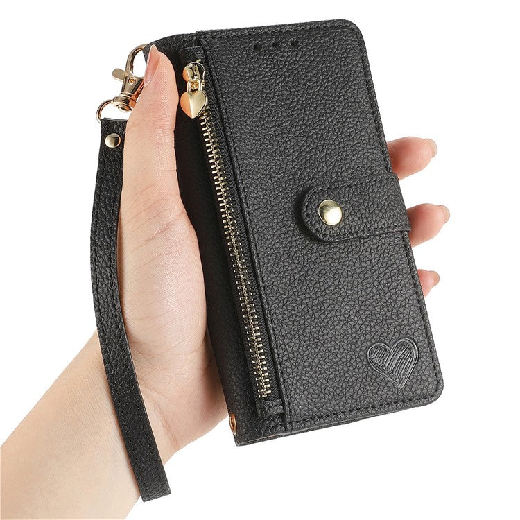 For Motorola Moto G75 5G Case RFID Blocking Zipper Pocket Leather Wallet Phone Cover - Black