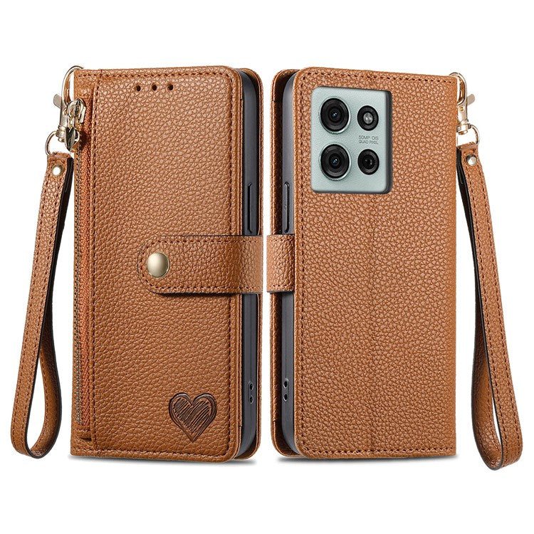 For Motorola Moto G75 5G Case RFID Blocking Zipper Pocket Leather Wallet Phone Cover - Brown