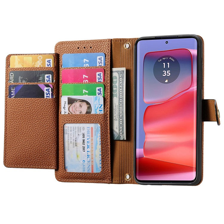 For Motorola Moto G75 5G Case RFID Blocking Zipper Pocket Leather Wallet Phone Cover - Brown