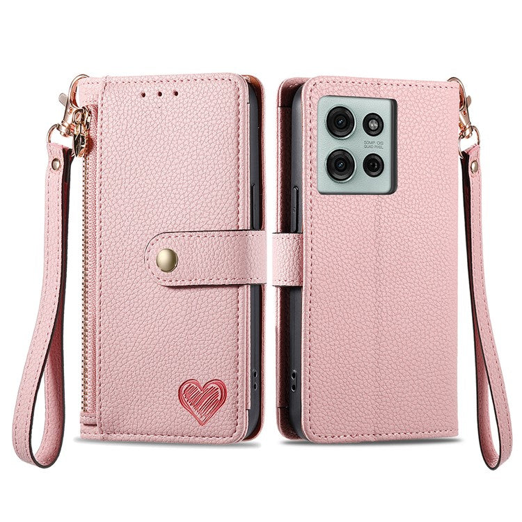 For Motorola Moto G75 5G Case RFID Blocking Zipper Pocket Leather Wallet Phone Cover - Pink