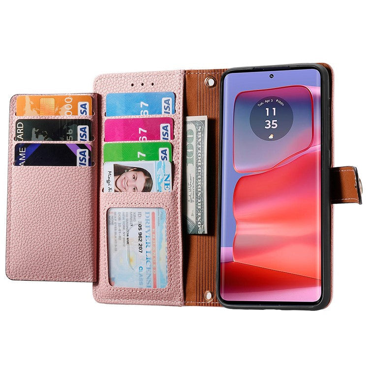 For Motorola Moto G75 5G Case RFID Blocking Zipper Pocket Leather Wallet Phone Cover - Pink