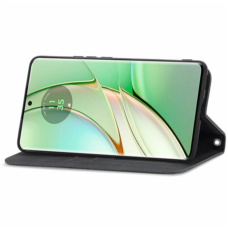 For Motorola Moto G75 5G Case Skin Touch Feeling Leather Card Holder Phone Cover Magnetic Absorption - Black