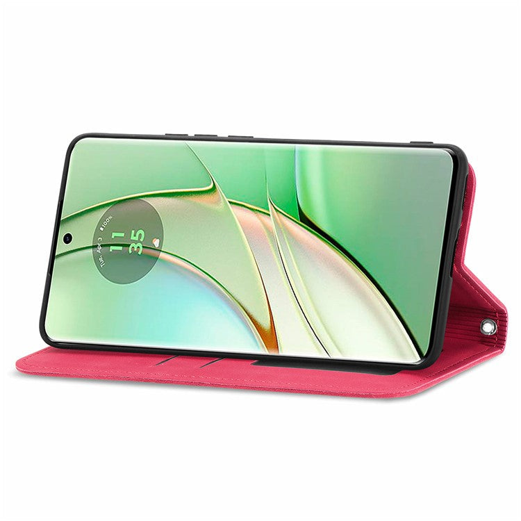 For Motorola Moto G75 5G Case Skin Touch Feeling Leather Card Holder Phone Cover Magnetic Absorption - Red