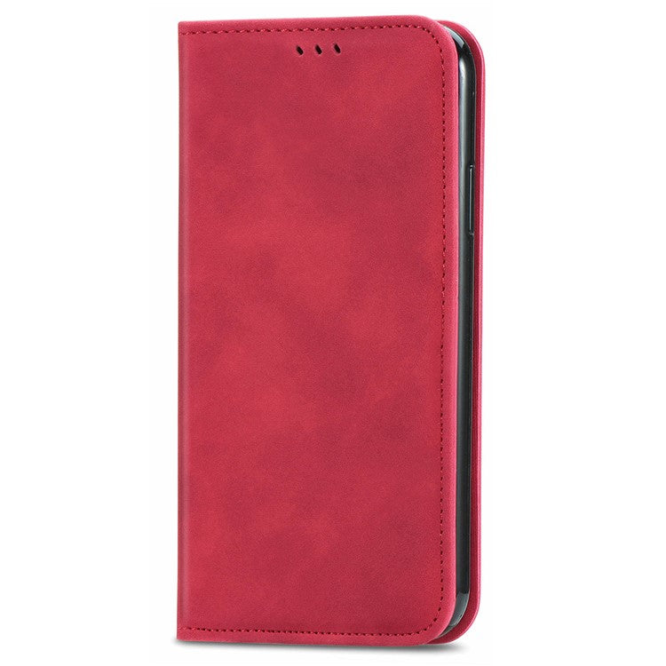 For Motorola Moto G75 5G Case Skin Touch Feeling Leather Card Holder Phone Cover Magnetic Absorption - Red