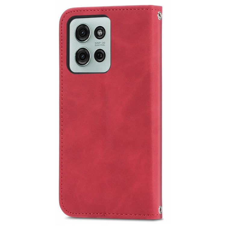 For Motorola Moto G75 5G Case Skin Touch Feeling Leather Card Holder Phone Cover Magnetic Absorption - Red