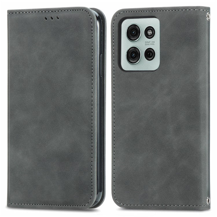For Motorola Moto G75 5G Case Skin Touch Feeling Leather Card Holder Phone Cover Magnetic Absorption - Grey