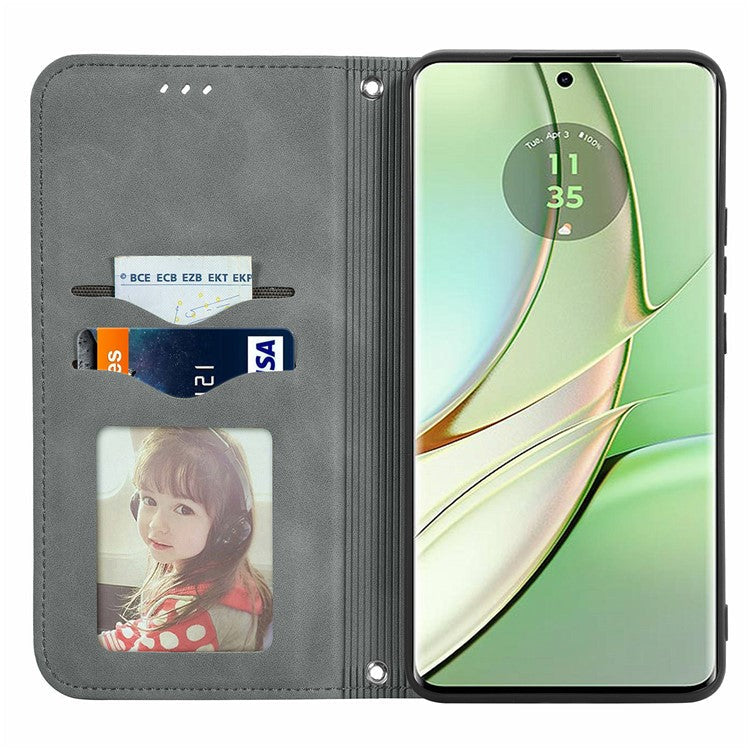 For Motorola Moto G75 5G Case Skin Touch Feeling Leather Card Holder Phone Cover Magnetic Absorption - Grey