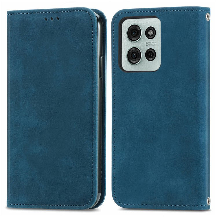 For Motorola Moto G75 5G Case Skin Touch Feeling Leather Card Holder Phone Cover Magnetic Absorption - Dark Blue