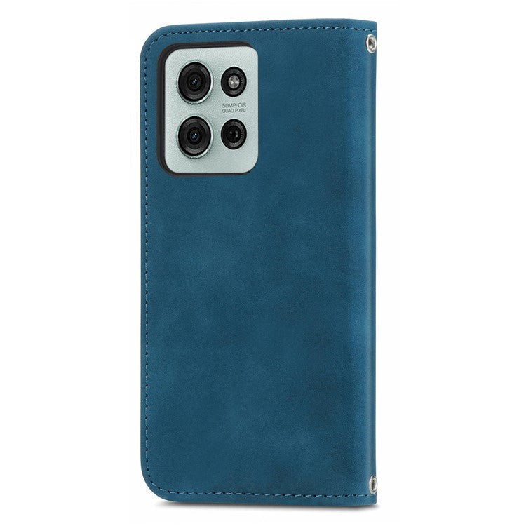 For Motorola Moto G75 5G Case Skin Touch Feeling Leather Card Holder Phone Cover Magnetic Absorption - Dark Blue