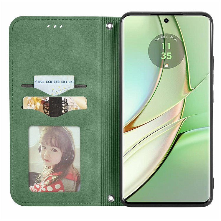 For Motorola Moto G75 5G Case Skin Touch Feeling Leather Card Holder Phone Cover Magnetic Absorption - Green