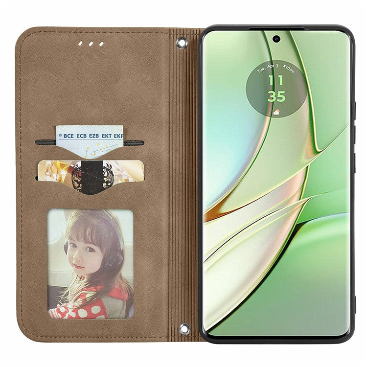 For Motorola Moto G75 5G Case Skin Touch Feeling Leather Card Holder Phone Cover Magnetic Absorption - Brown