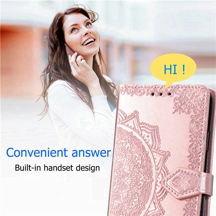For Motorola Moto G75 5G Wallet Case Mandala Flower Leather Phone Cover Stand View - Rose Gold