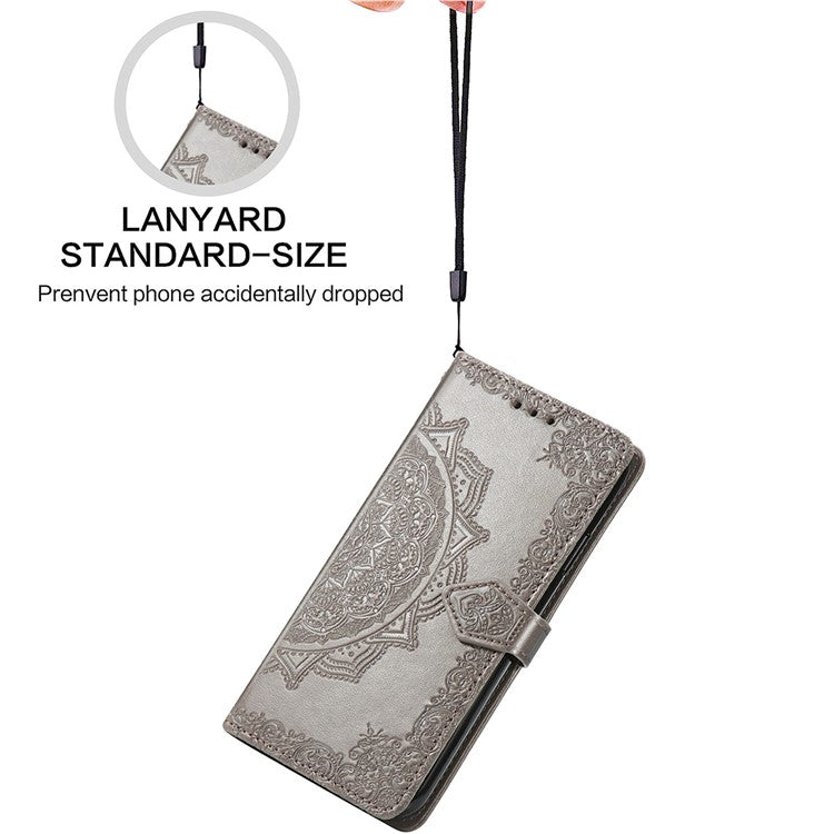 For Motorola Moto G75 5G Wallet Case Mandala Flower Leather Phone Cover Stand View - Grey