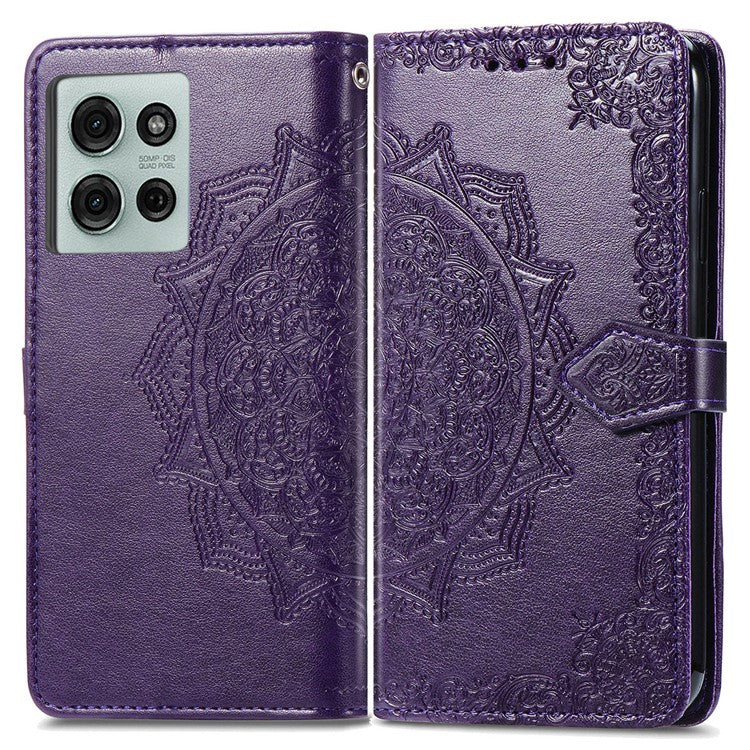 For Motorola Moto G75 5G Wallet Case Mandala Flower Leather Phone Cover Stand View - Purple