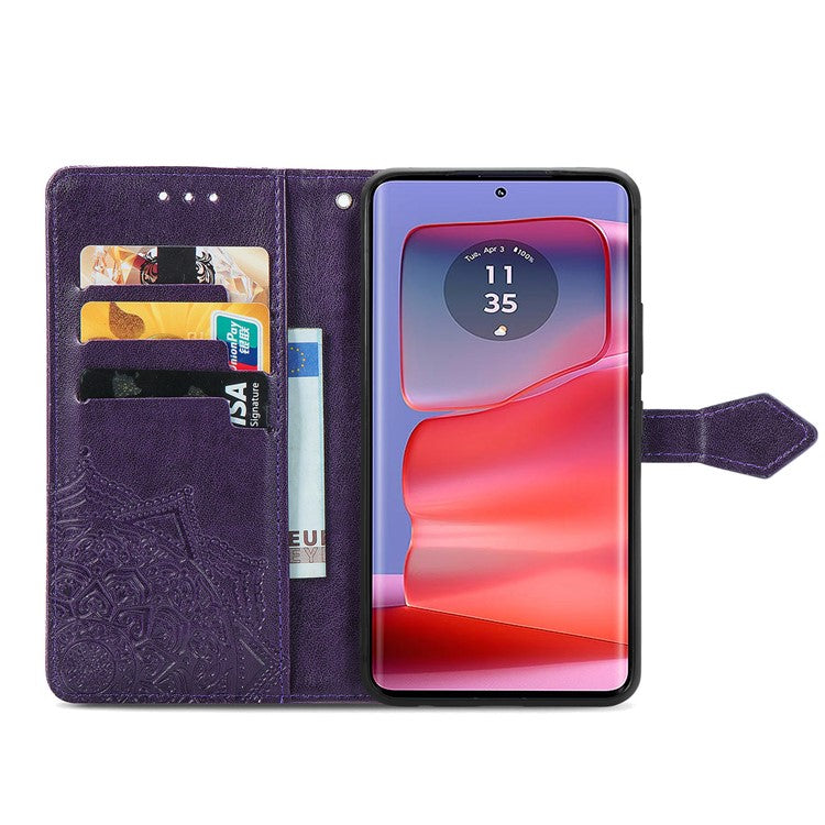 For Motorola Moto G75 5G Wallet Case Mandala Flower Leather Phone Cover Stand View - Purple