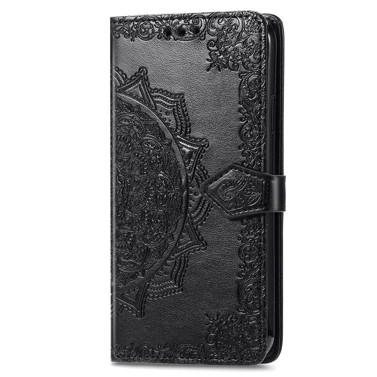 For Motorola Moto G75 5G Wallet Case Mandala Flower Leather Phone Cover Stand View - Black