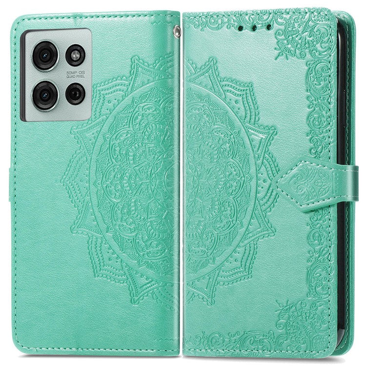 For Motorola Moto G75 5G Wallet Case Mandala Flower Leather Phone Cover Stand View - Green
