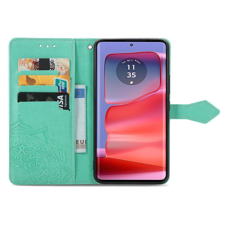 For Motorola Moto G75 5G Wallet Case Mandala Flower Leather Phone Cover Stand View - Green