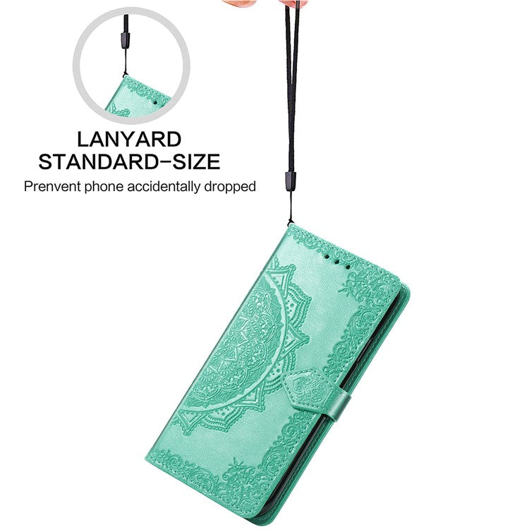 For Motorola Moto G75 5G Wallet Case Mandala Flower Leather Phone Cover Stand View - Green