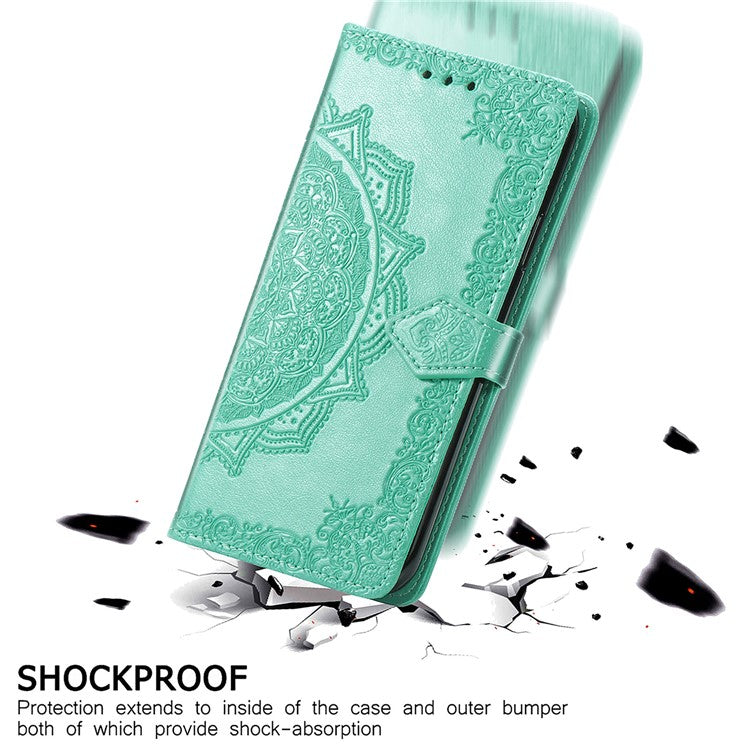 For Motorola Moto G75 5G Wallet Case Mandala Flower Leather Phone Cover Stand View - Green