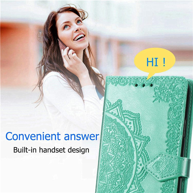 For Motorola Moto G75 5G Wallet Case Mandala Flower Leather Phone Cover Stand View - Green