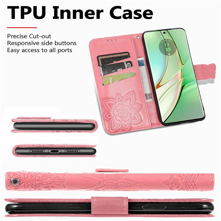 For Motorola Moto G75 5G Case PU Leather Wallet Phone Cover Butterfly Pattern - Pink