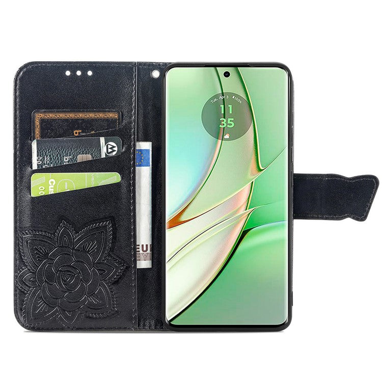 For Motorola Moto G75 5G Case PU Leather Wallet Phone Cover Butterfly Pattern - Black