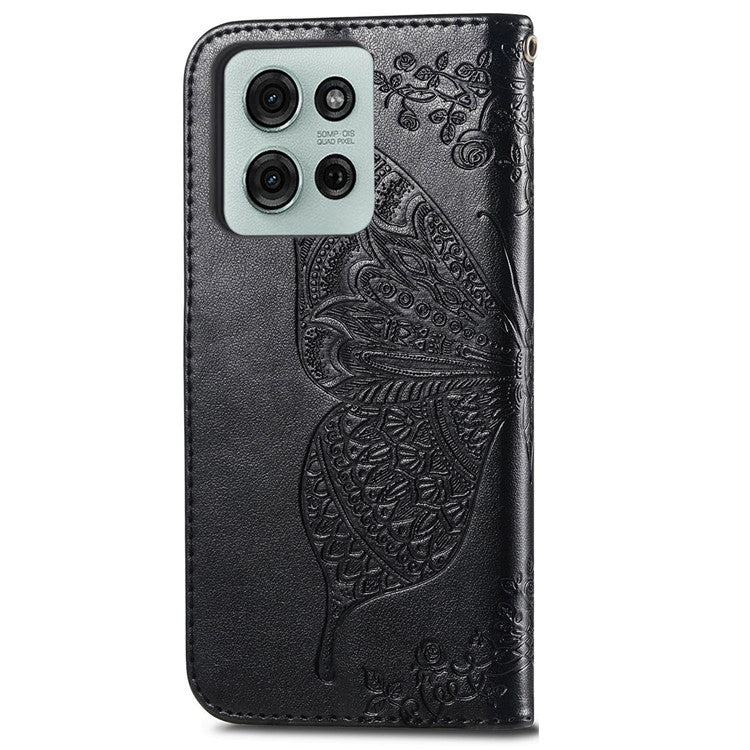 For Motorola Moto G75 5G Case PU Leather Wallet Phone Cover Butterfly Pattern - Black