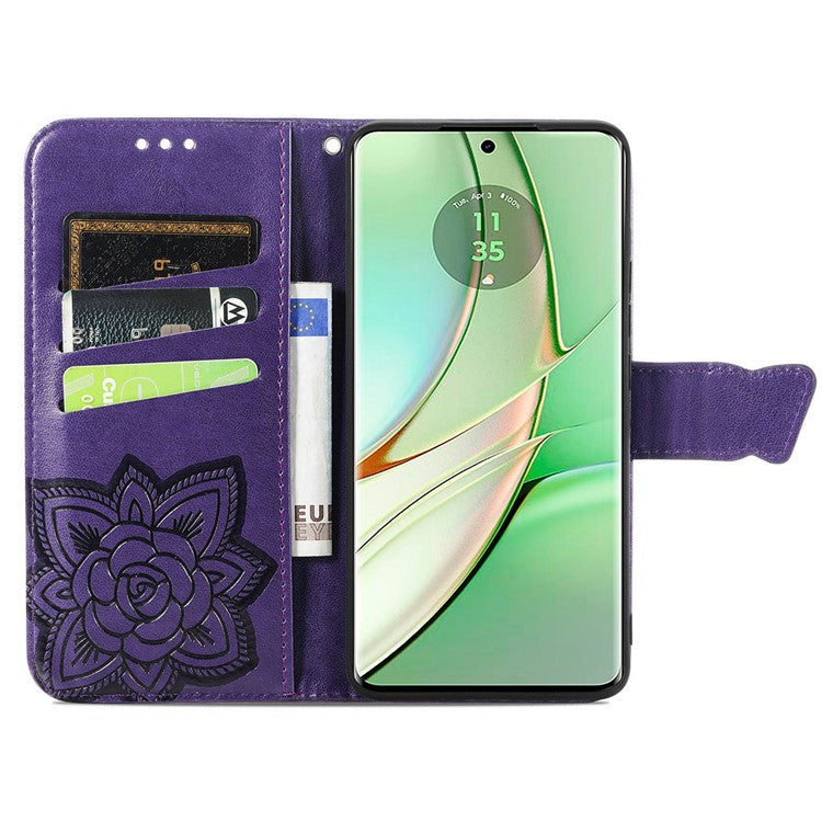 For Motorola Moto G75 5G Case PU Leather Wallet Phone Cover Butterfly Pattern - Dark Purple