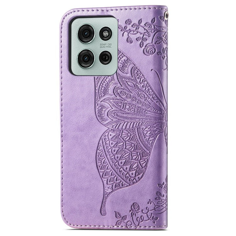 For Motorola Moto G75 5G Case PU Leather Wallet Phone Cover Butterfly Pattern - Light Purple