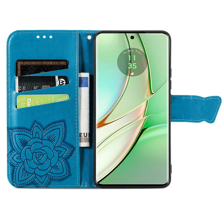 For Motorola Moto G75 5G Case PU Leather Wallet Phone Cover Butterfly Pattern - Blue