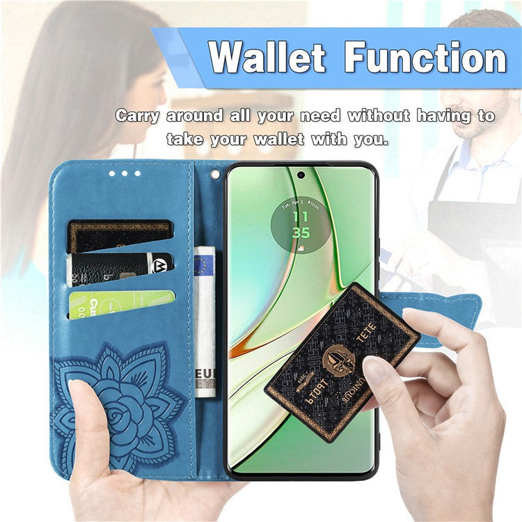 For Motorola Moto G75 5G Case PU Leather Wallet Phone Cover Butterfly Pattern - Blue