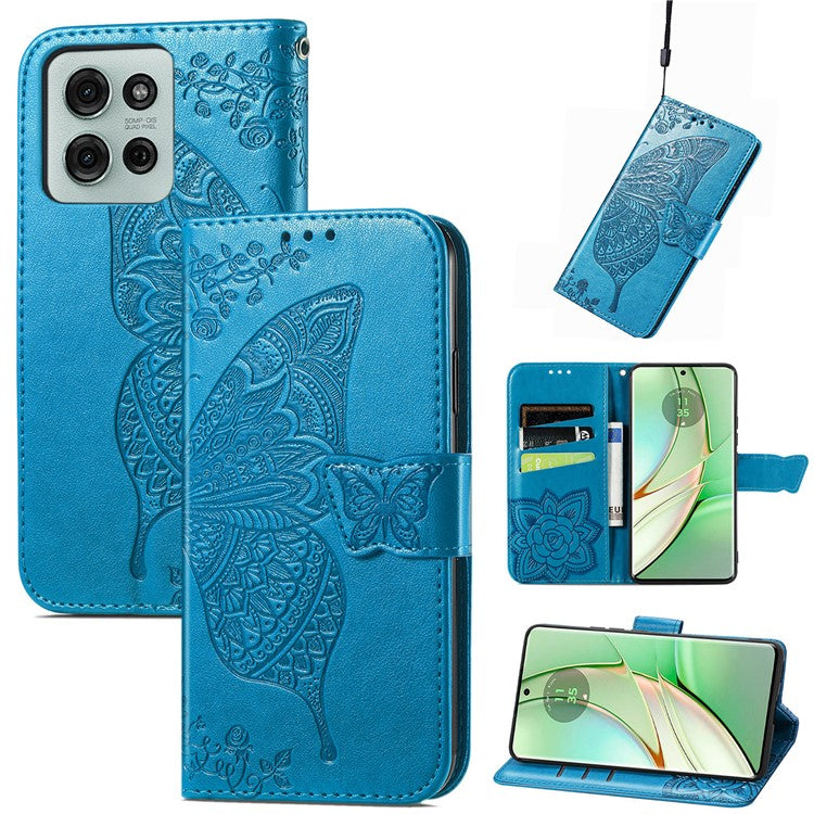 For Motorola Moto G75 5G Case PU Leather Wallet Phone Cover Butterfly Pattern - Blue