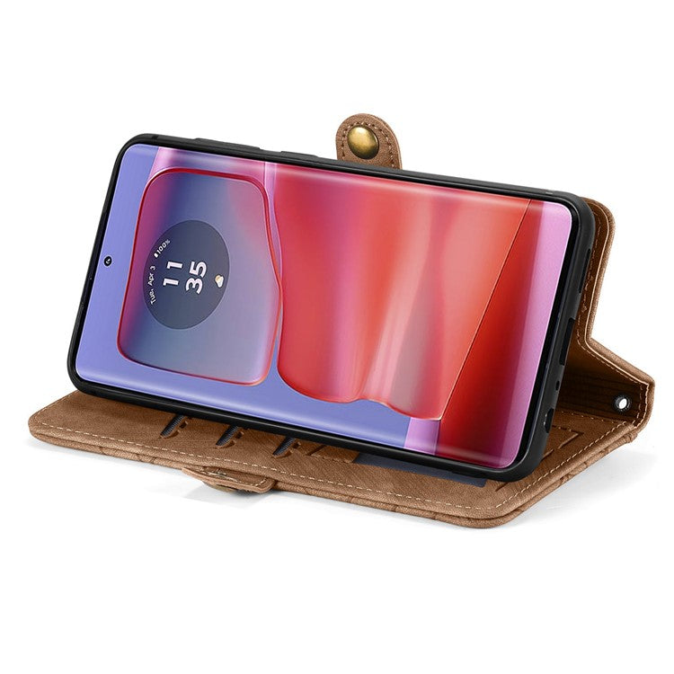 For Motorola Moto G75 5G Case Zipper Wallet Geometry Lines Leather Phone Cover - Brown