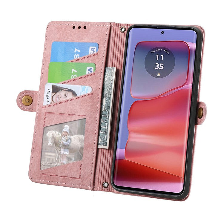 For Motorola Moto G75 5G Case Zipper Wallet Geometry Lines Leather Phone Cover - Pink