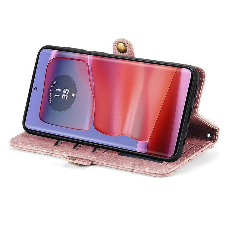 For Motorola Moto G75 5G Case Zipper Wallet Geometry Lines Leather Phone Cover - Pink