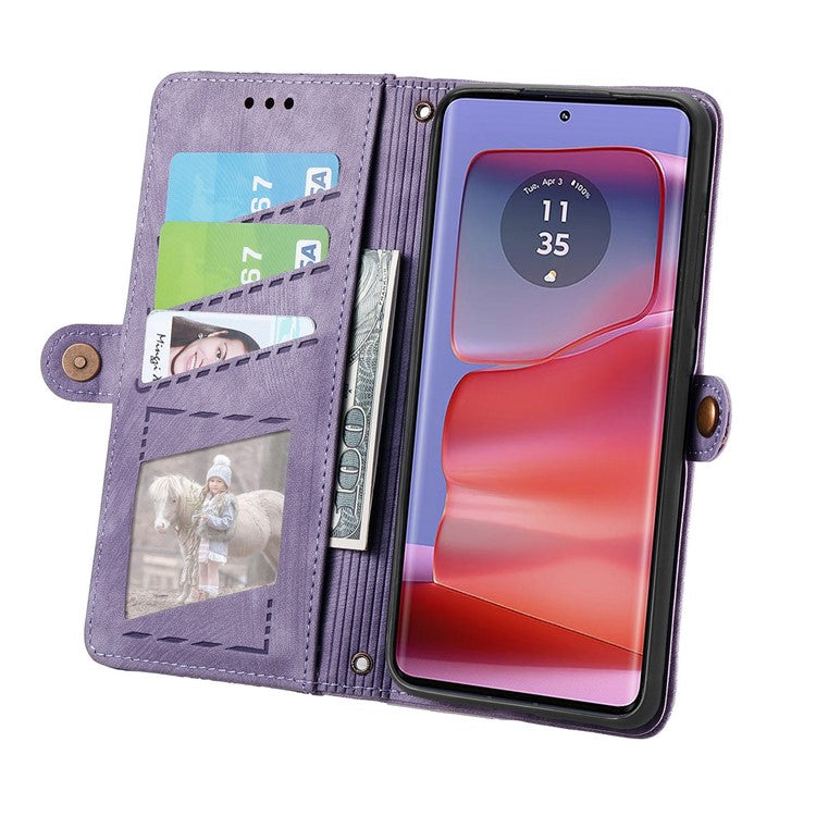 For Motorola Moto G75 5G Case Zipper Wallet Geometry Lines Leather Phone Cover - Light Purple