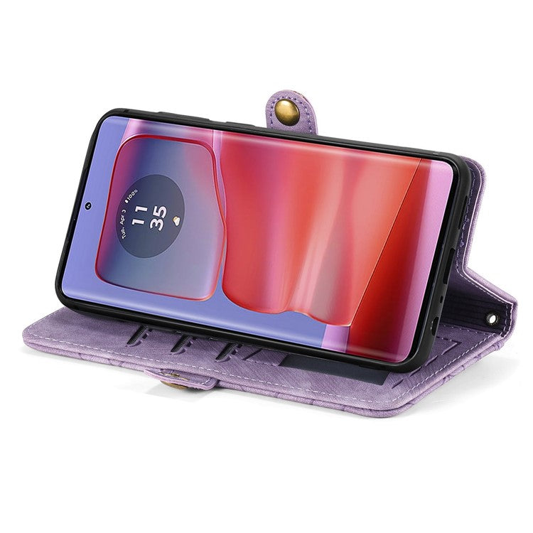 For Motorola Moto G75 5G Case Zipper Wallet Geometry Lines Leather Phone Cover - Light Purple