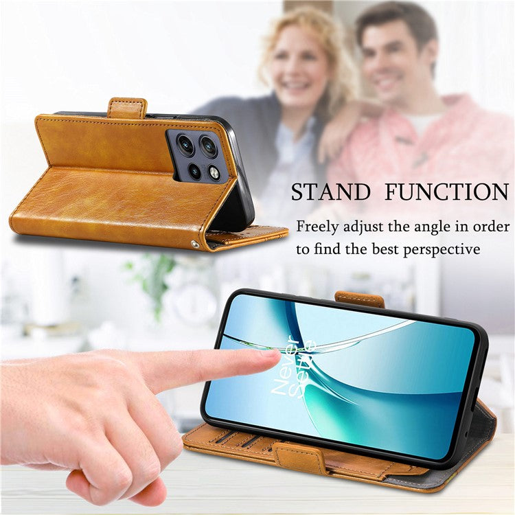 CASENEO 002 Series For Motorola Moto G75 5G Case Stand Wallet Splicing PU Leather Cover - Dark Brown