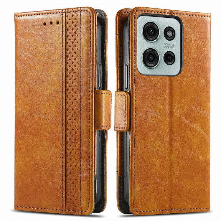 CASENEO 002 Series For Motorola Moto G75 5G Case Stand Wallet Splicing PU Leather Cover - Light Brown