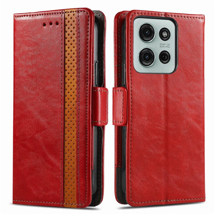 CASENEO 002 Series For Motorola Moto G75 5G Case Stand Wallet Splicing PU Leather Cover - Red