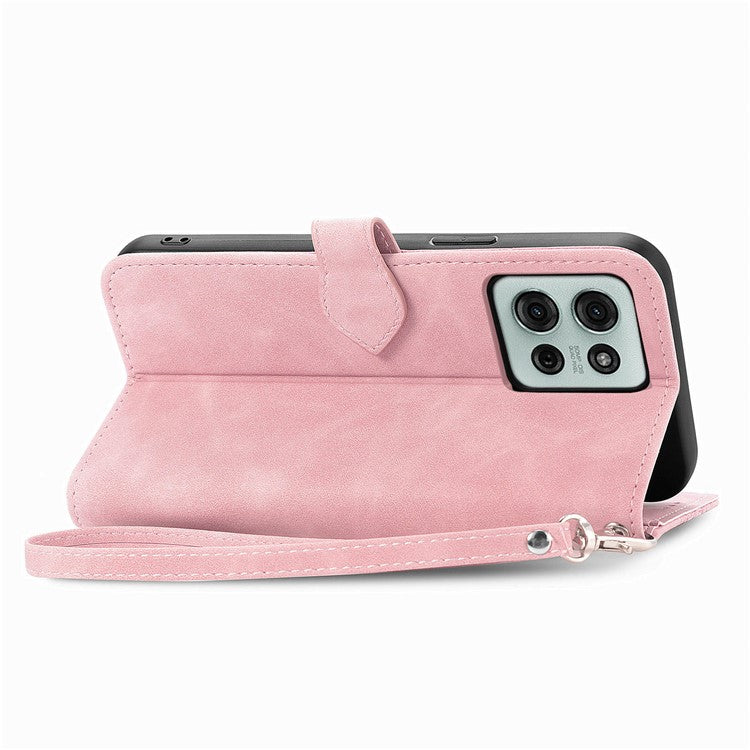 For Motorola Moto G75 5G Case Zipper Wallet PU Leather Flower Imprint Phone Cover - Pink