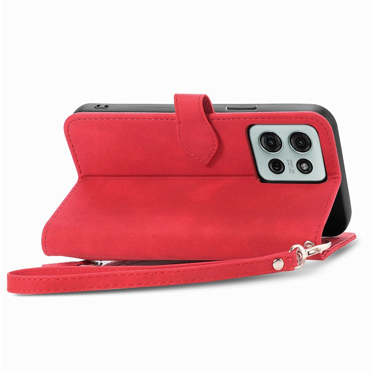 For Motorola Moto G75 5G Case Zipper Wallet PU Leather Flower Imprint Phone Cover - Red